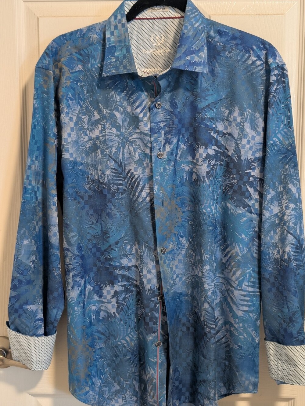 Bugatchi Blue Tropical-Print Button Down Shirt